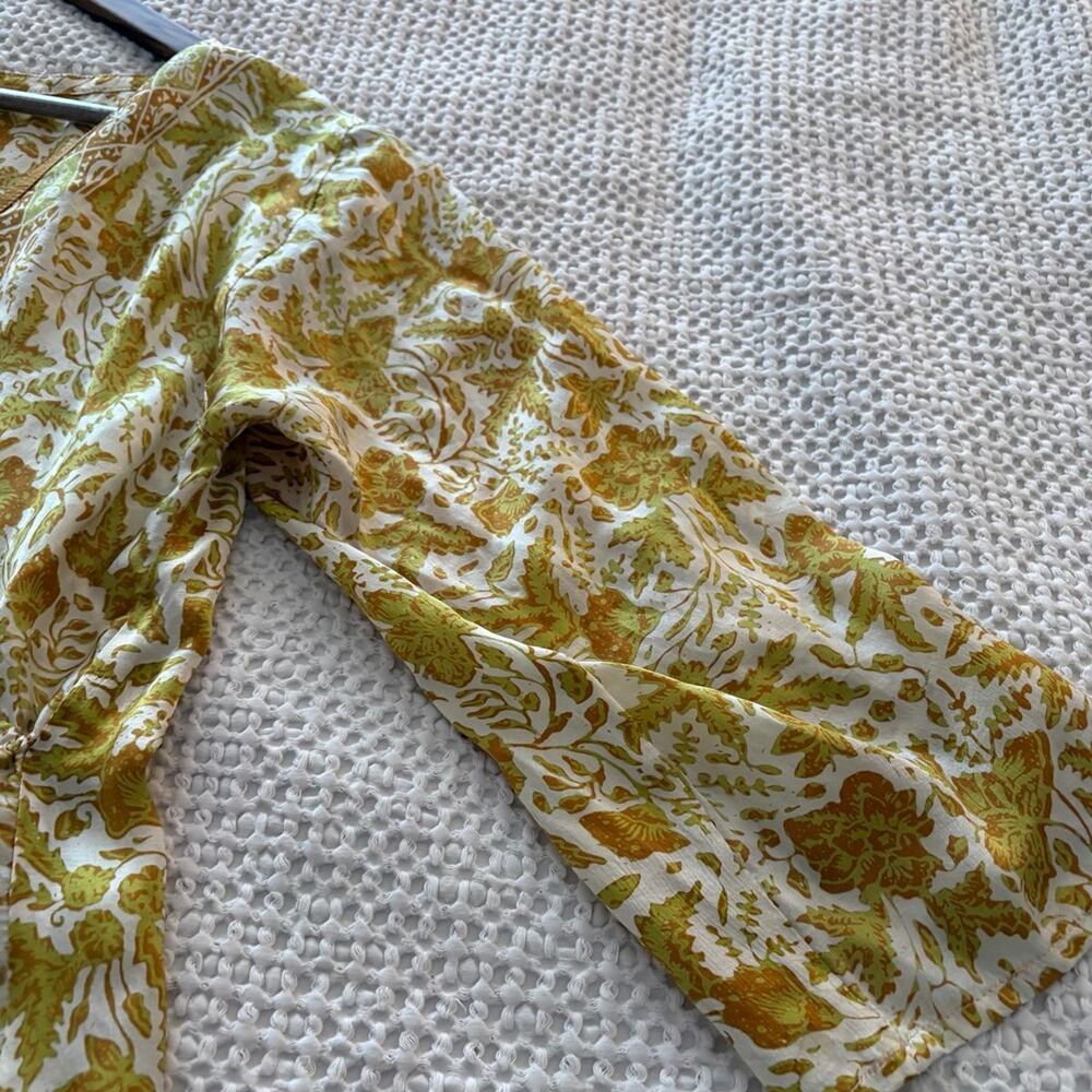 Boho Minimalist SILK Midi Dress Olive Gold Resortwear handmade M quietly luxury - Picture 5 of 8